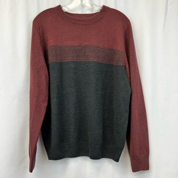 Croft & Barrow Mens Pullover Sweater Red Gray Crew Neck Long Sleeve Knit M - Picture 1 of 10